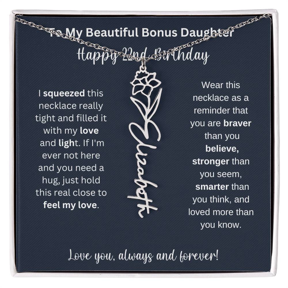 To My Beautiful Bonus Daughter | Happy 22nd Birthday | Flower Name Necklace