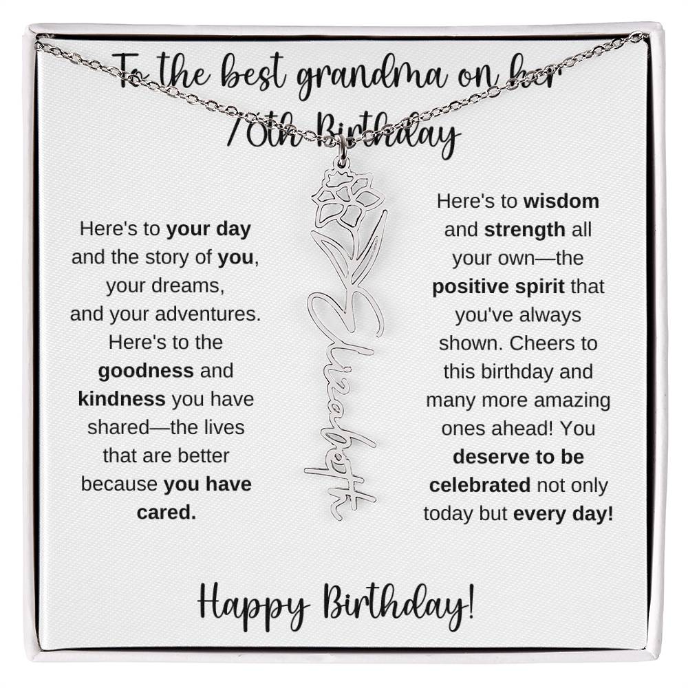 To The Best Grandma - Happy 76th Birthday | Flower Name Necklace