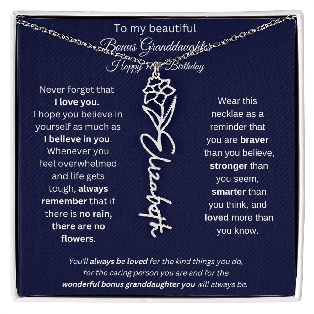 16th Birthday Bonus Granddaughter Gift | Personalized Flower Name Necklace