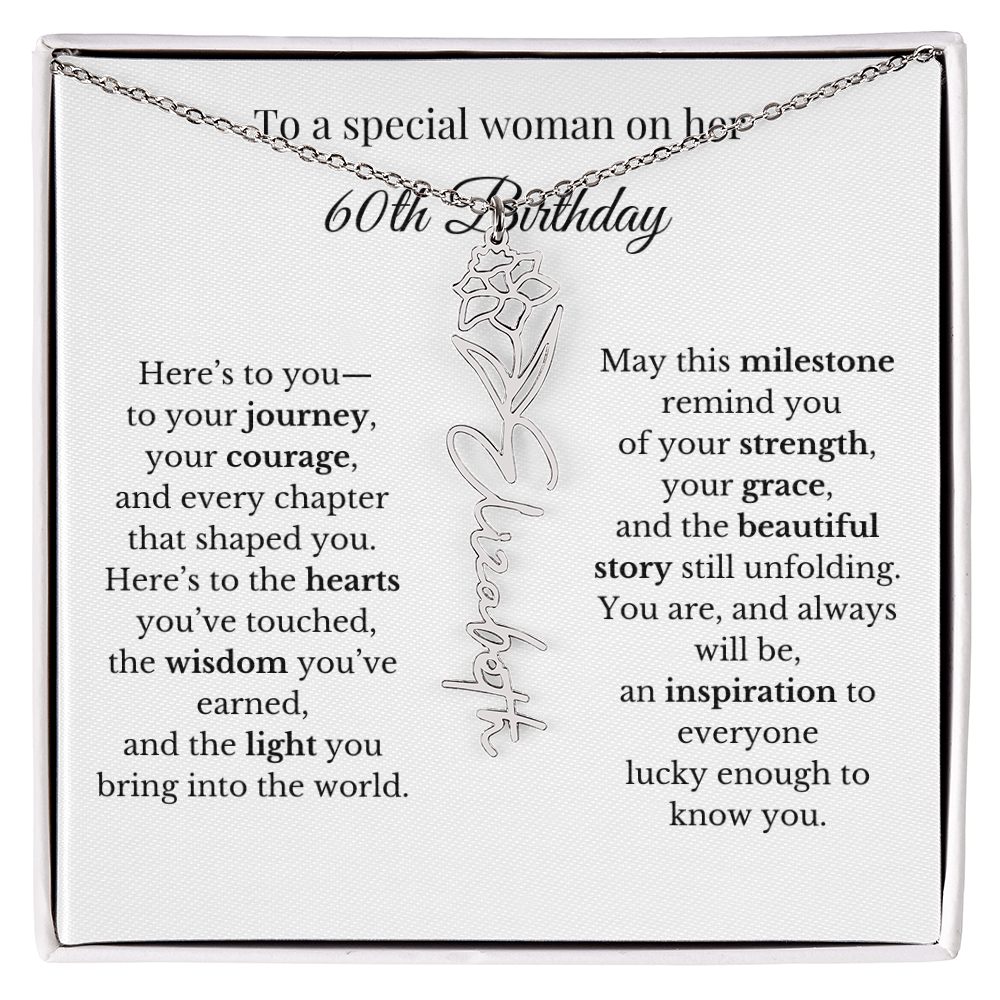 60th Birthday Gift To A Special Woman | Personalized Birth Flower Name Necklace