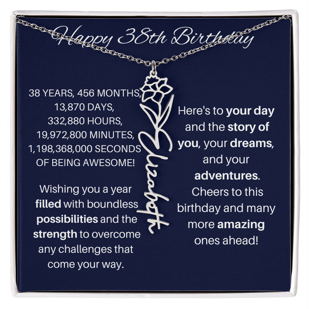 38th Birthday Birth Flower Necklace