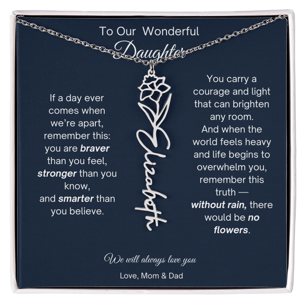 Daughter Necklace from Parents - Birth Flower Name Necklace