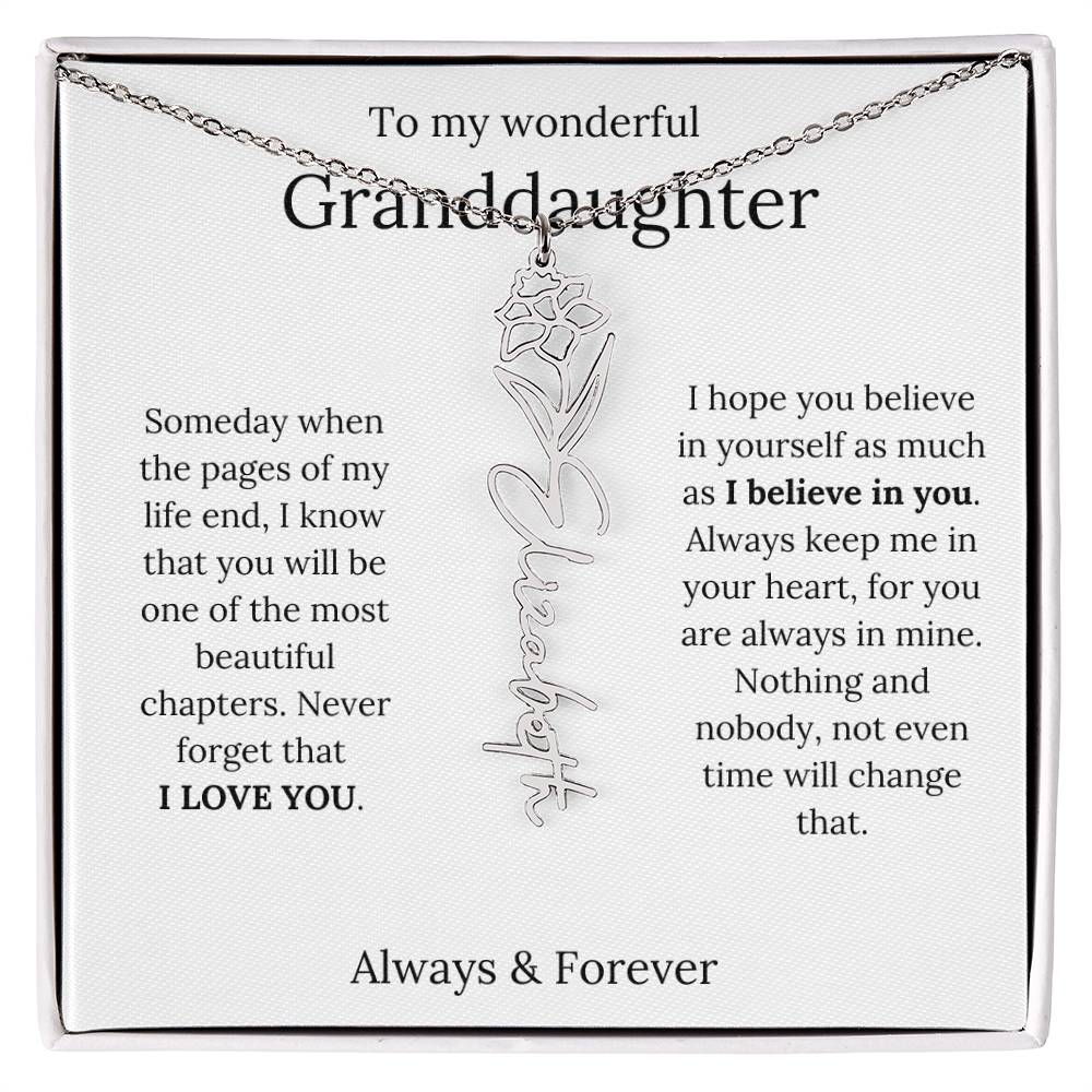 Granddaughter Personalized Keepsake Birth Flower Name Necklace