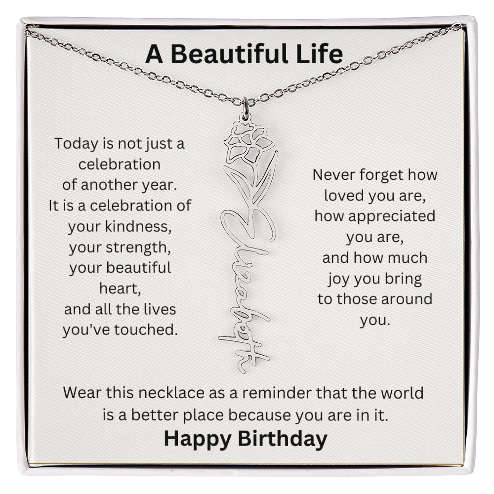 Personalized Birth Flower Name Necklace Birthday Gift for Her