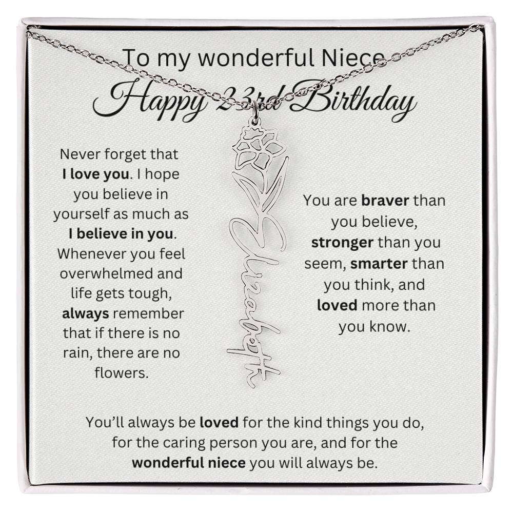To My Wonderful Niece Happy 23rd Birthday - Flower Name Necklace