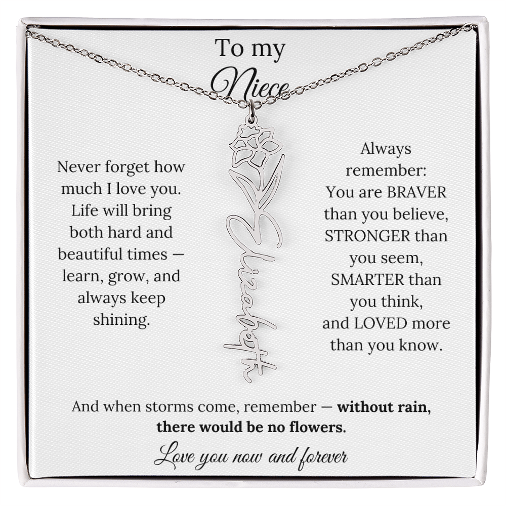 To My Niece Birth Flower Name Necklace From Aunt