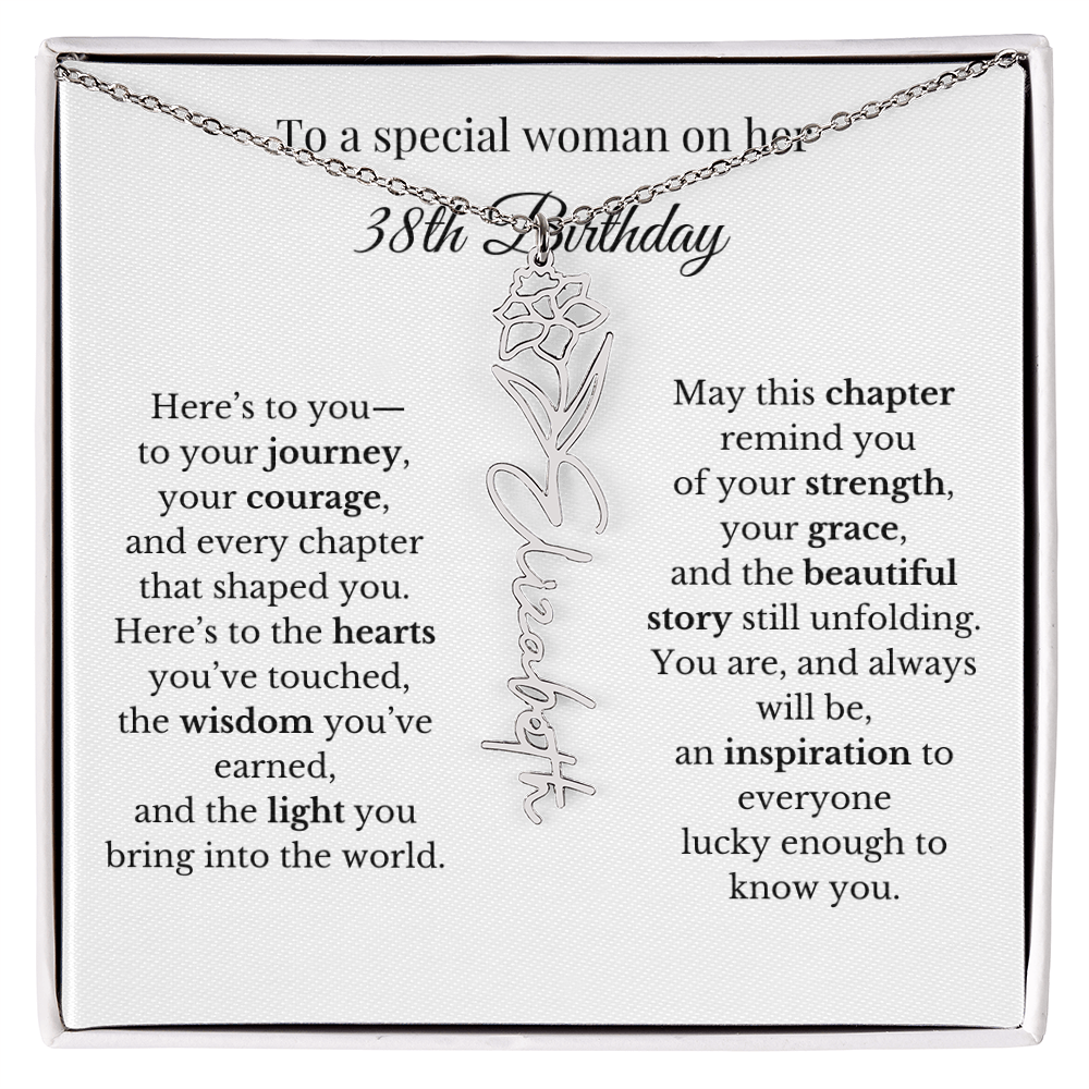 38th  Birthday Gift for Her Birth Flower Name Necklace