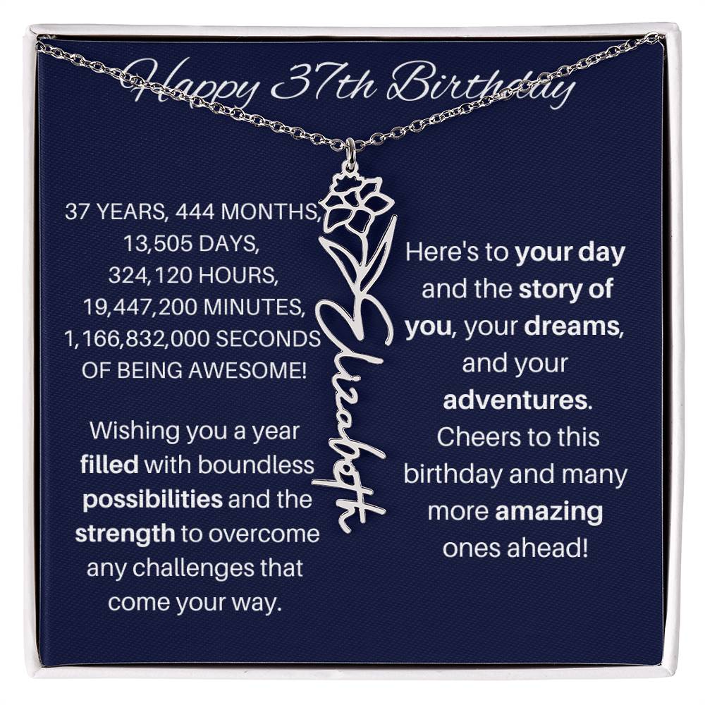 37th Birthday Birth Flower Necklace