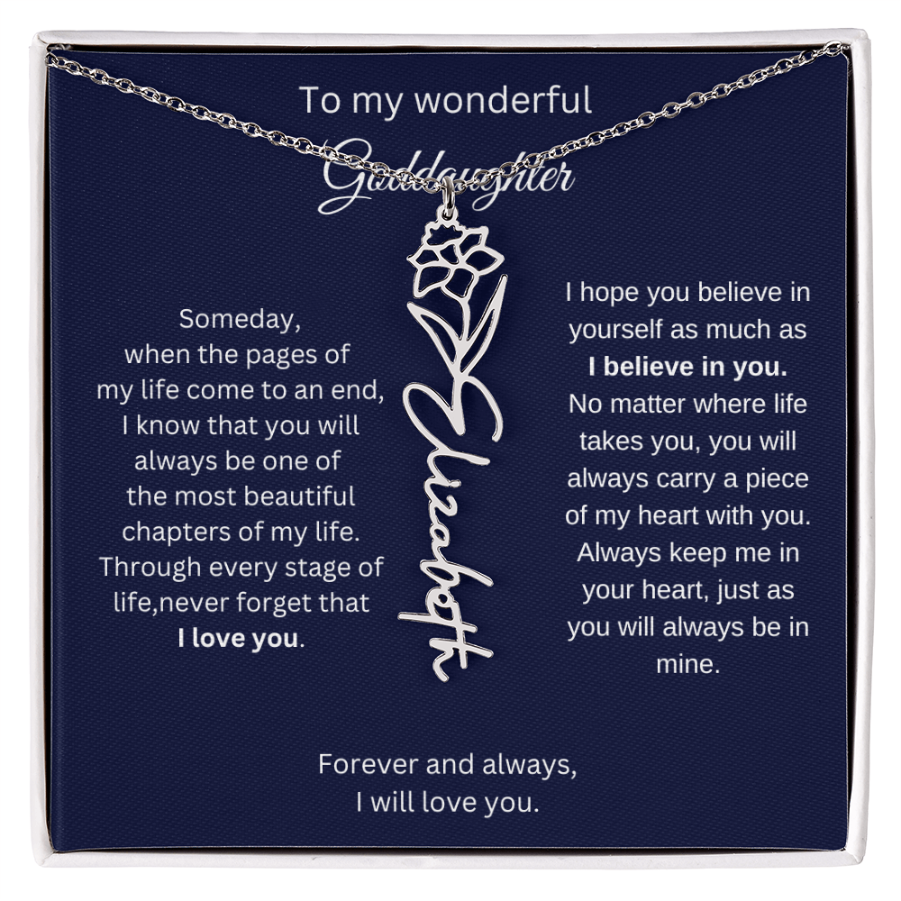 Luxury Goddaughter Gift - Birth Flower Name Necklace