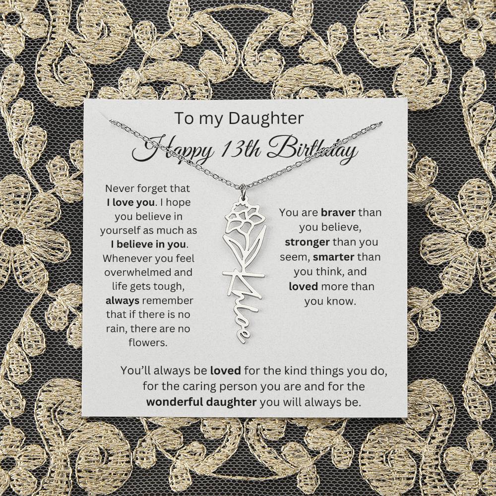 Happy 13th Birthday - Flower Name Necklace