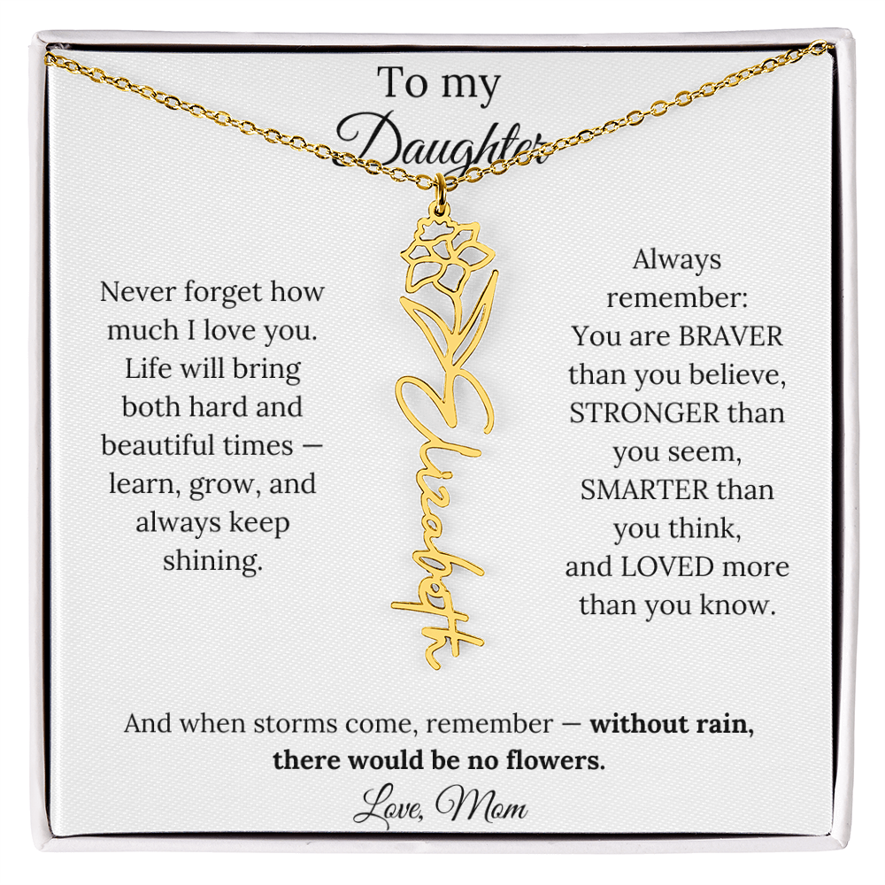 Personalized Jewelry Gift To My Daughter Birth Flower Name Necklace From Mom