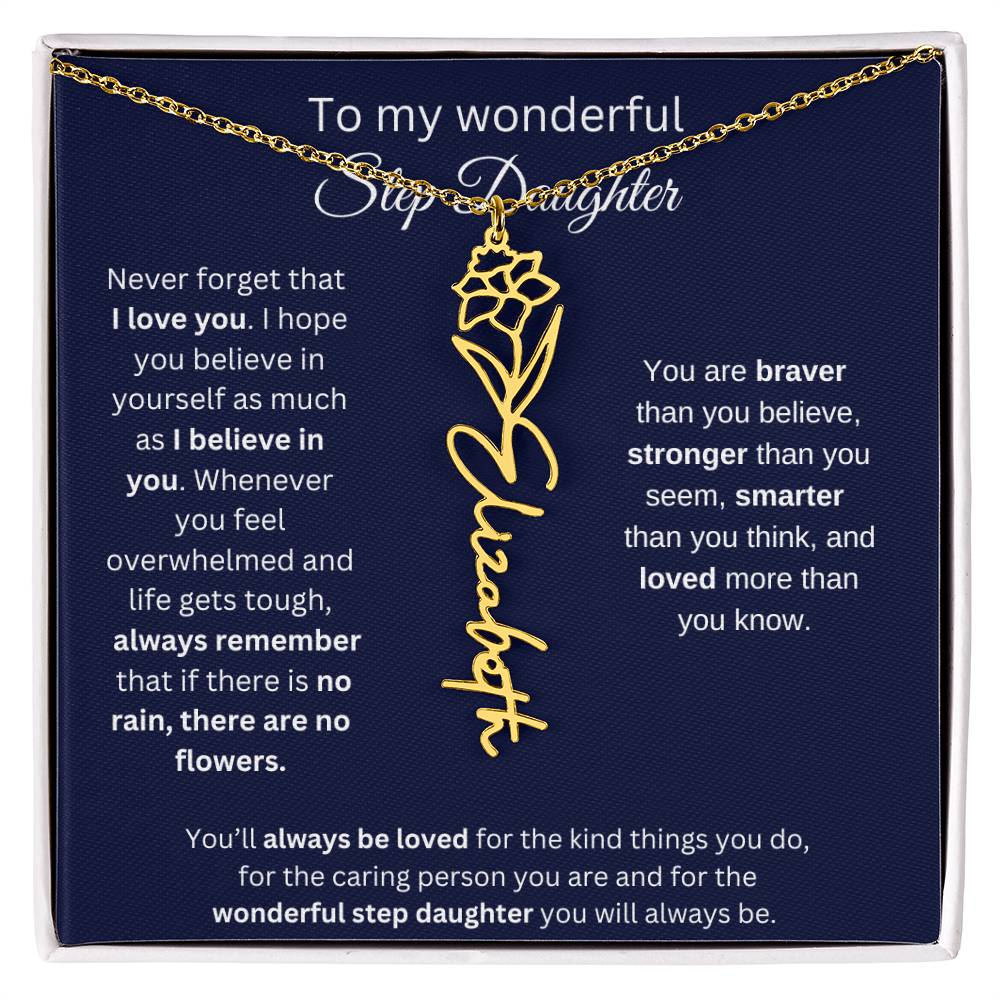 To My  Bonus Daughter Birthmonth Flower Necklace 4