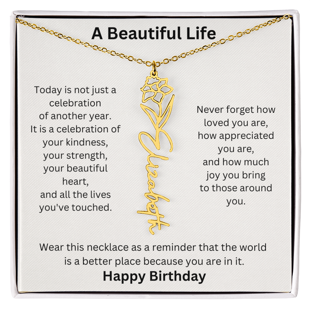 Personalized Birth Flower Name Necklace Birthday Gift for Her