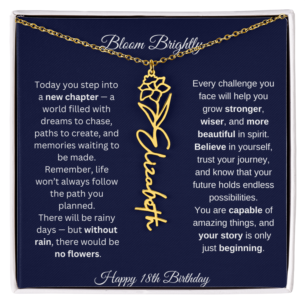 Bloom Brightly - Happy 18th Birthday - Flower Name Necklace