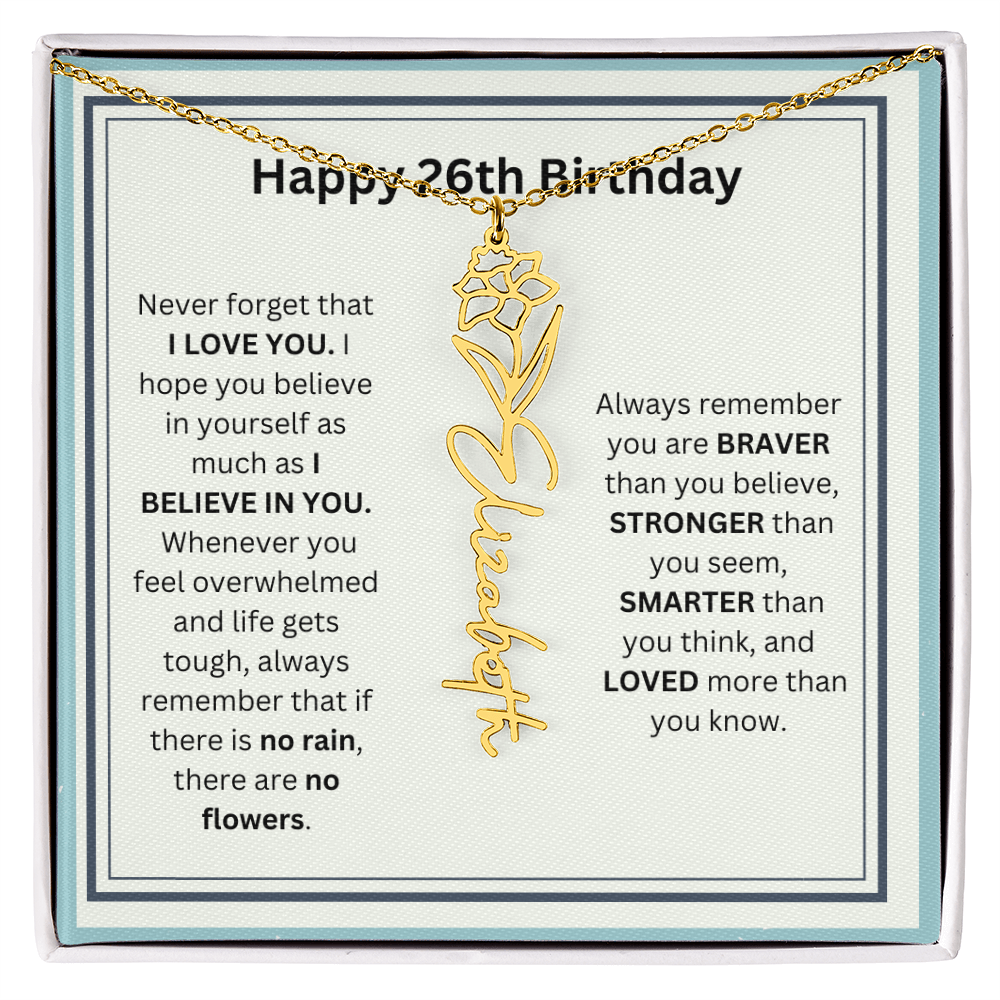 Personalized 26th Birthday Flower Name Necklace Gift