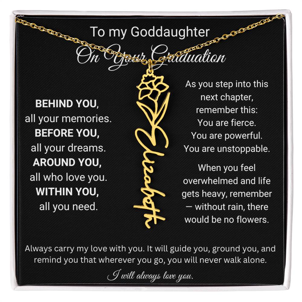 Birth Flower Name Necklace for Goddaughter Graduation