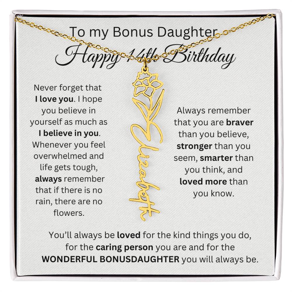 14th Birthday Gift To My Bonus Daughter | Flower Name Necklace