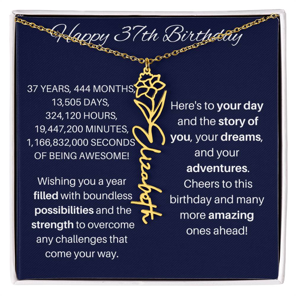 37th Birthday Birth Flower Necklace