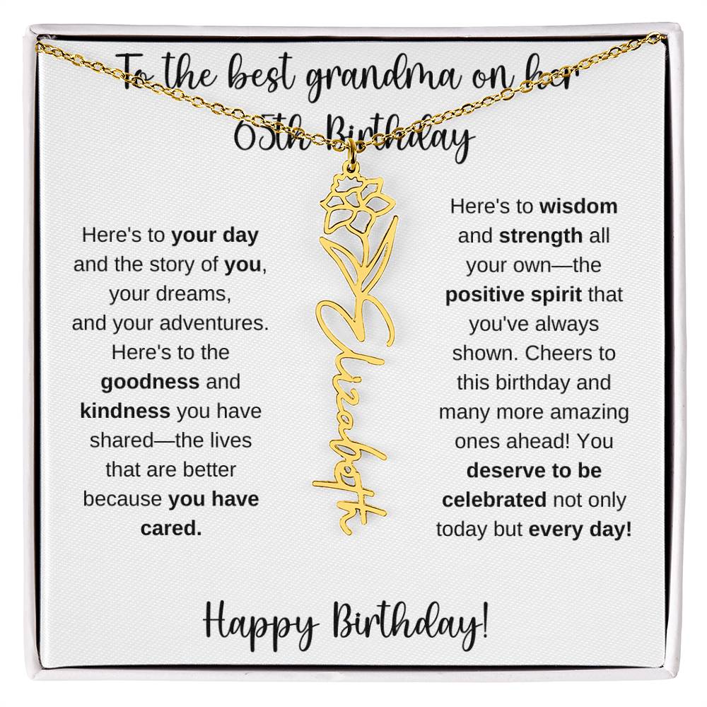 To The Best Grandma - Happy 65th Birthday | Flower Name Necklace