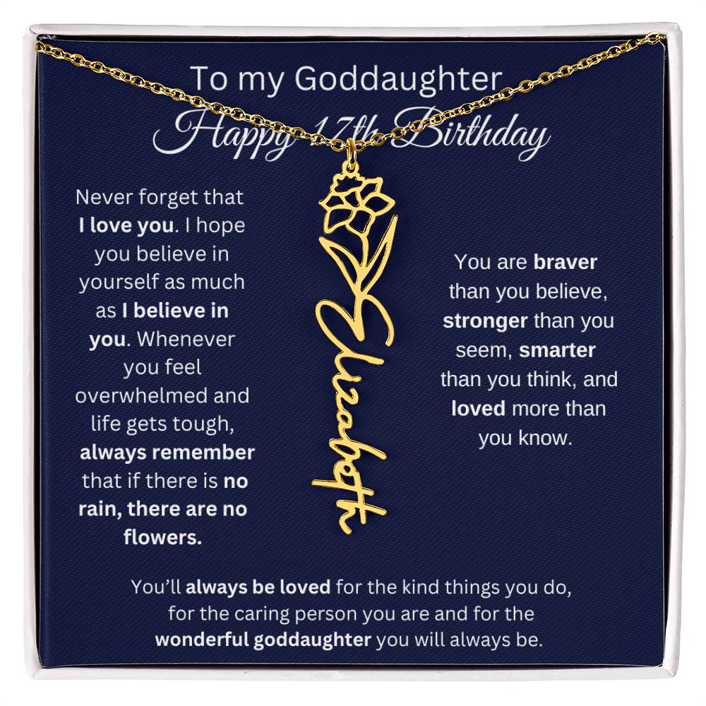 To My Goddaughter - Happy 17th Birthday - Flower Name Necklace