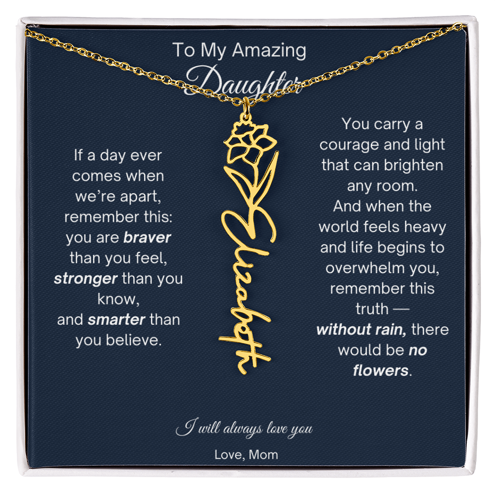 Daughter Necklace from Mom - Birth Flower Name Necklace