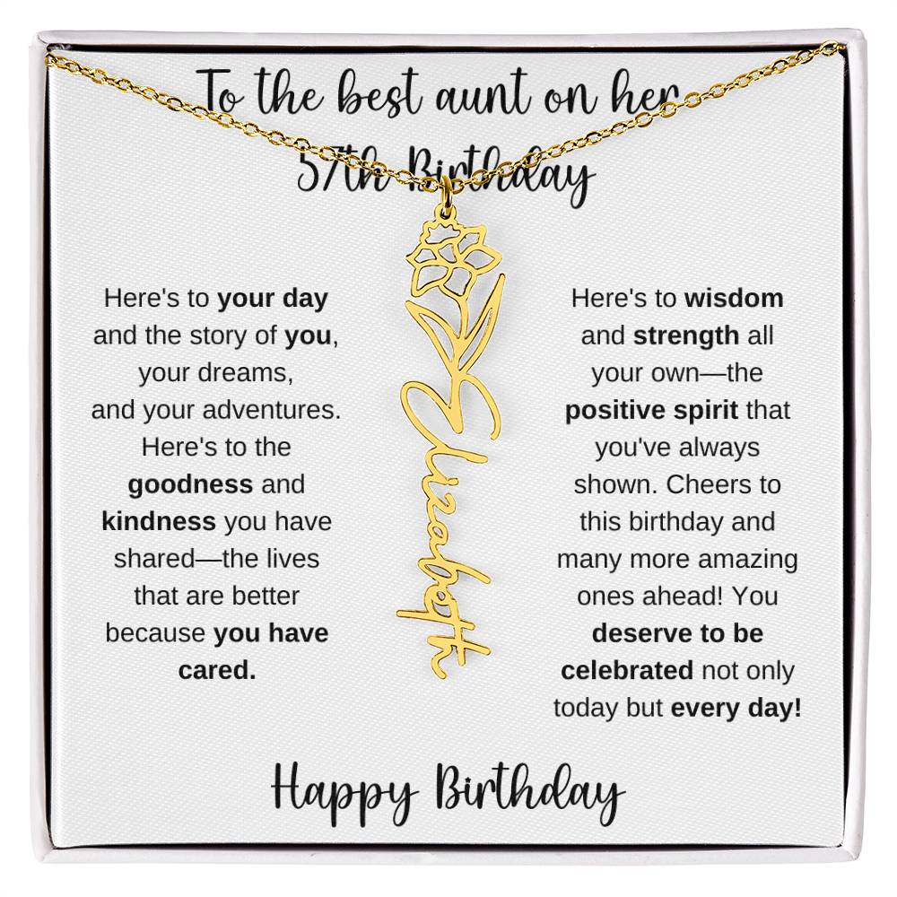 To The Best Aunt - Happy 57th Birthday | Flower Name Necklace