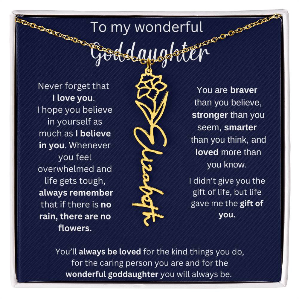 To My Wonderful Goddaughter | You'll Always Be Loved | Flower Name Necklace