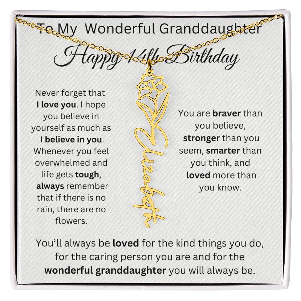 To My Wonderful Granddaughter - Happy 14th Birthday - Flower Name Necklace