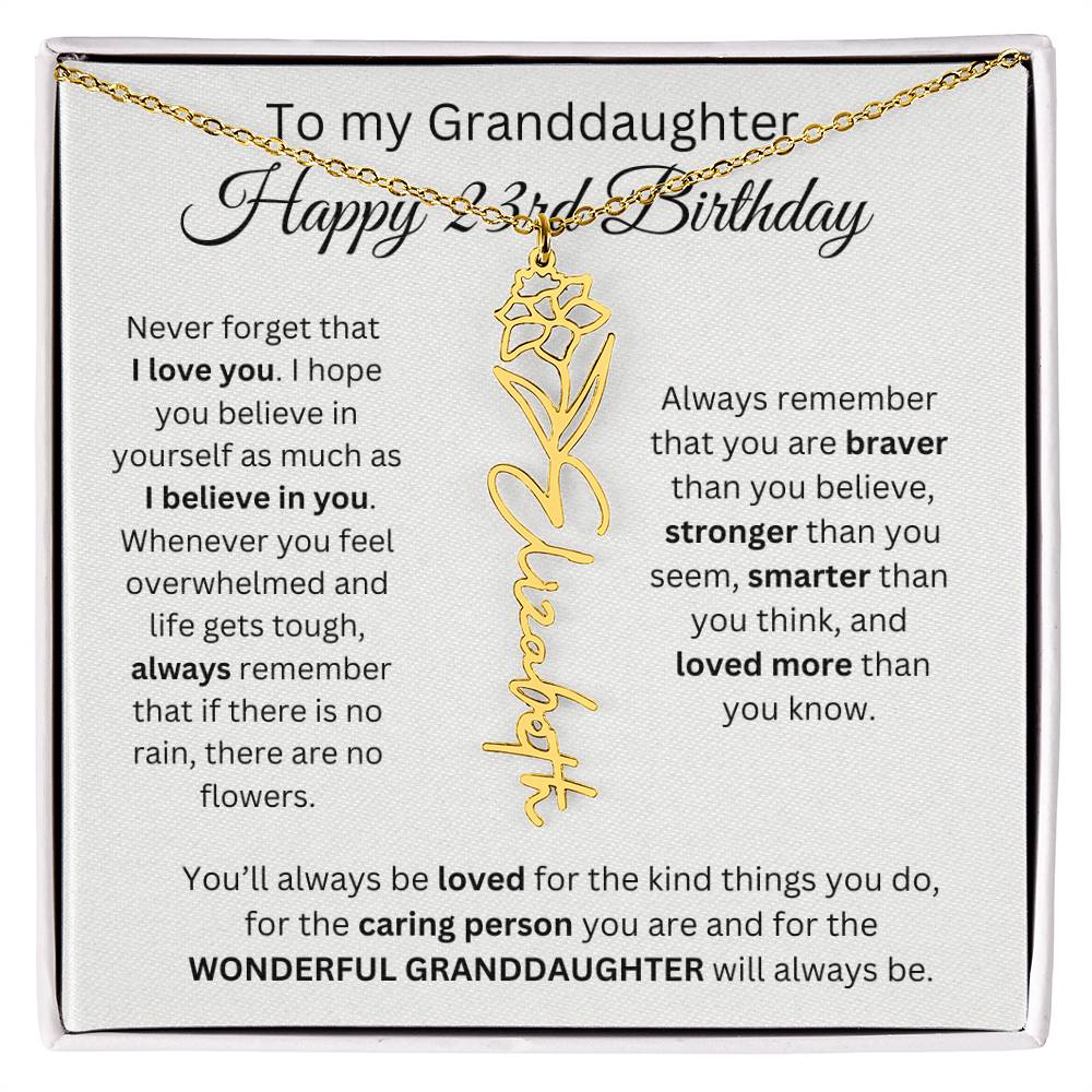 To My Granddaughter | Happy 23rd Birthday | Flower Name Necklace