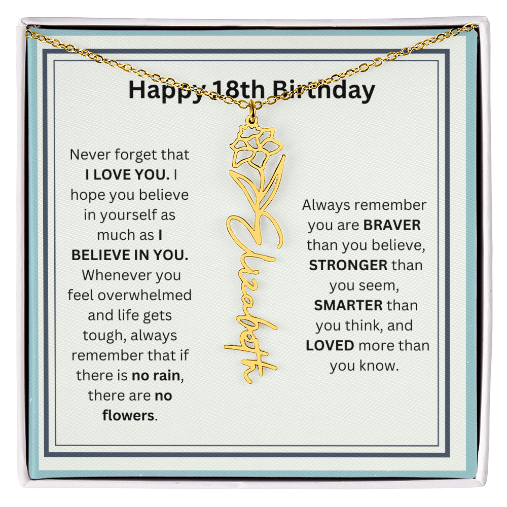 Personalized 18th Birthday Flower Name Necklace Gift