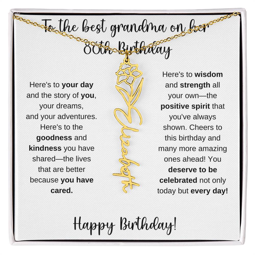 To The Best Grandma - Happy 86th Birthday | Flower Name Necklace