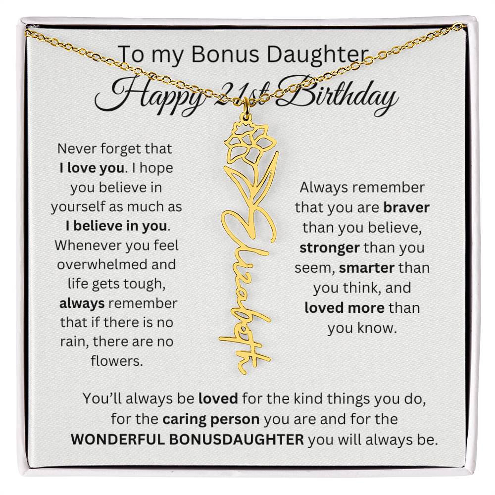 21st Birthday Gift To My Bonus Daughter | Flower Name Necklace