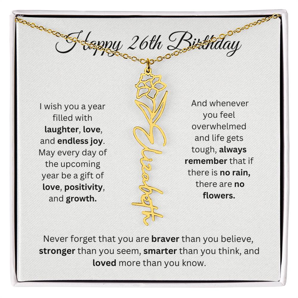 Happy 26th Birthday - Flower Name Necklace