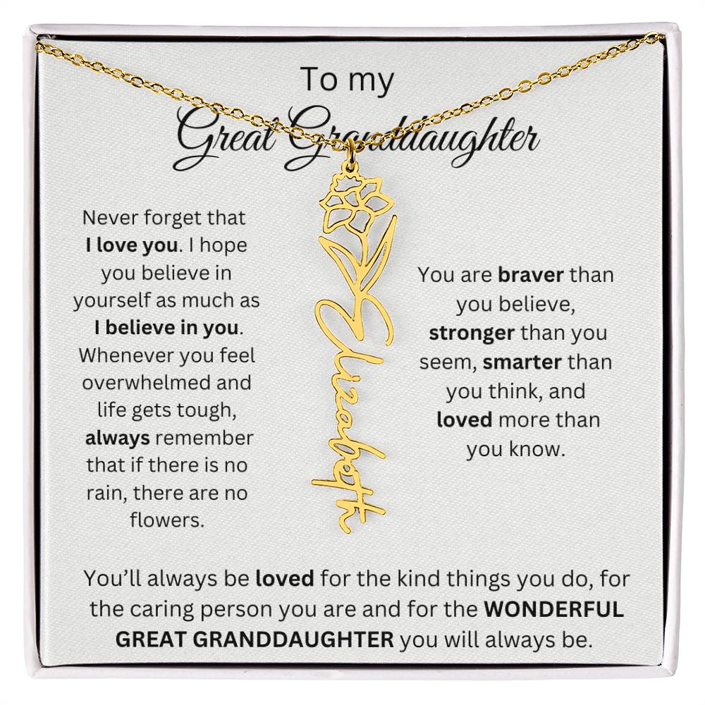 To My Great Granddaughter | I Love You | Flower Name Necklace