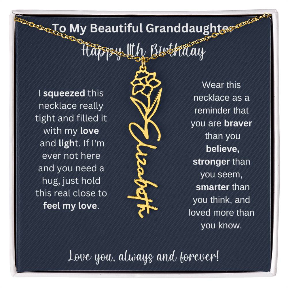 Flower Name Necklace 11th Birthday Necklace Gift To My Granddaughter