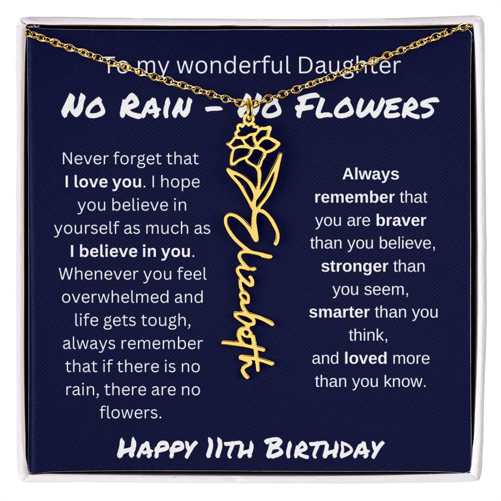No Rain - No Flower | Happy 11th Birthday | Flower Name Necklace