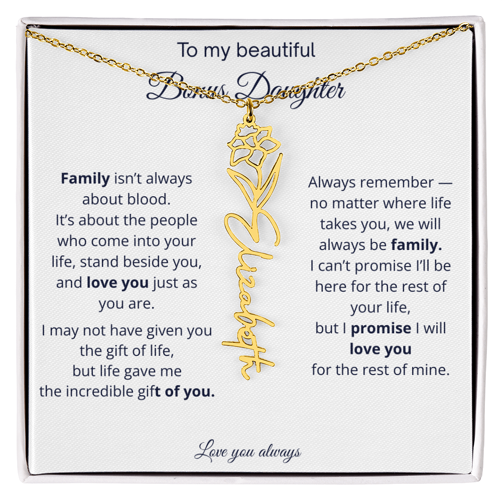 To My Beautiful Bonus Daughter | Love You Always | Birth Flower Name Necklace