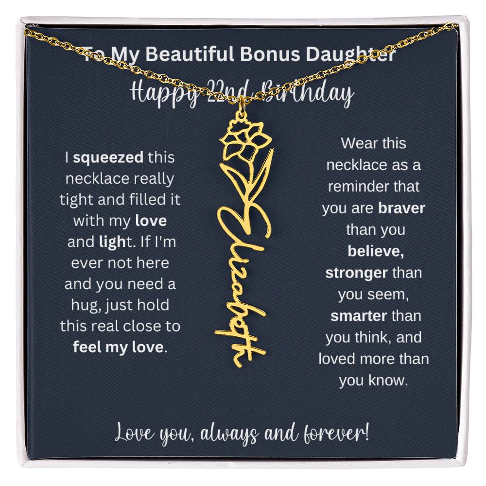 To My Beautiful Bonus Daughter | Happy 22nd Birthday | Flower Name Necklace