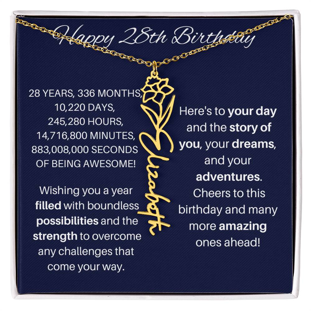 28th Birthday Birth Flower Necklace