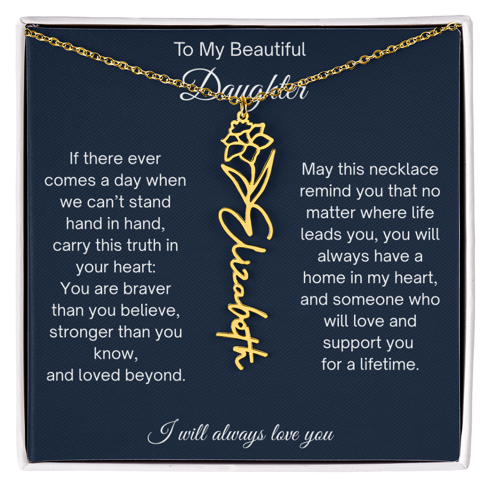 Daughter Gift Personalized Birth Flower Name Necklace