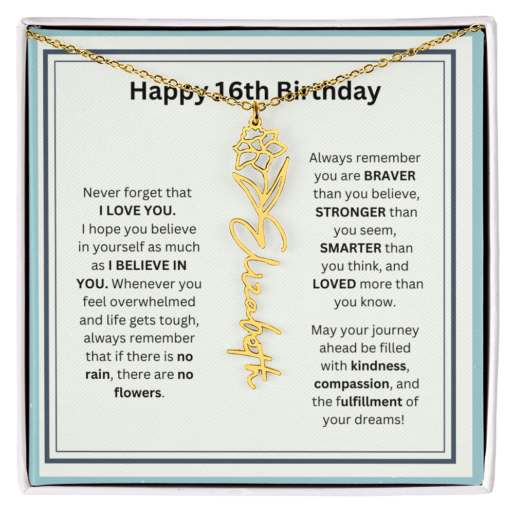 16th Personalized Birthday Gift - Flower Name Necklace