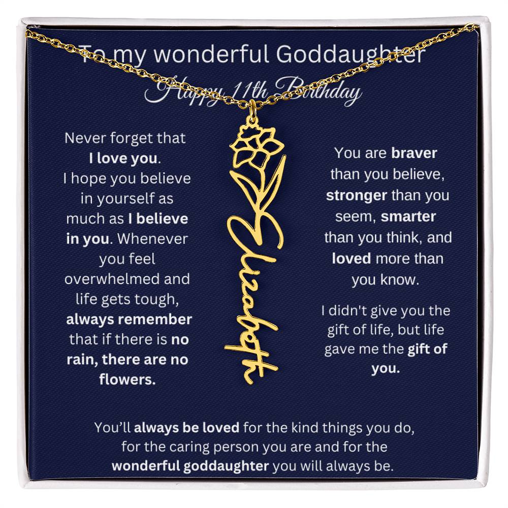 Goddaughter 11th Birthday Gift | Flower Name Necklace