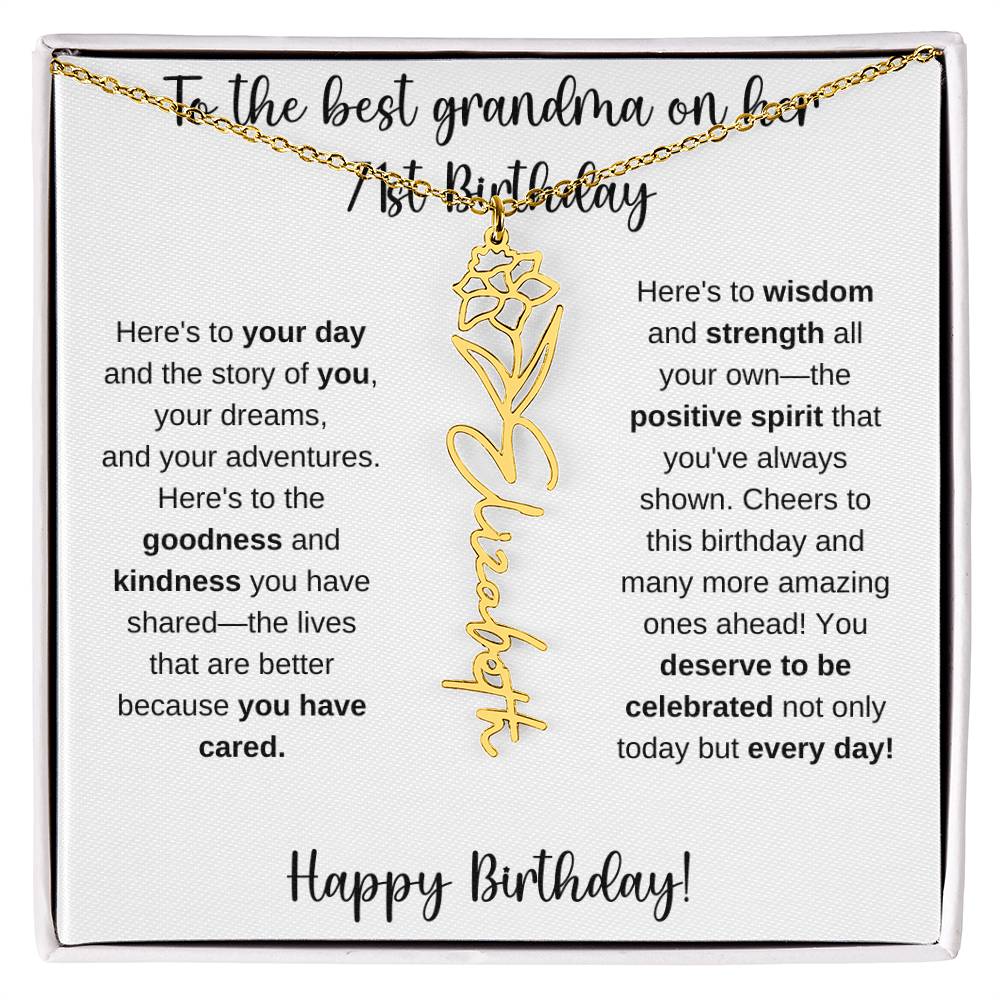 To The Best Grandma - Happy 71st Birthday | Flower Name Necklace