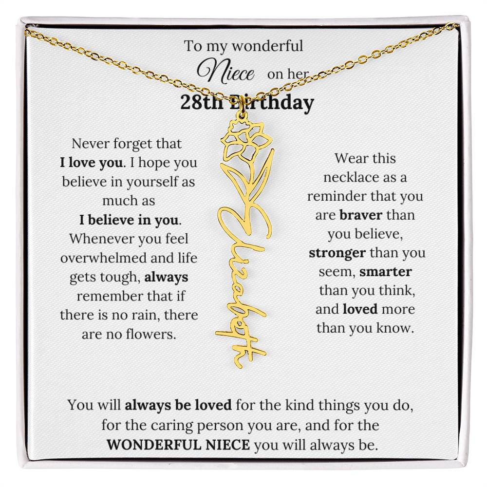 To My Wonderful Niece Happy 28th Birthday | Flower Name Necklace