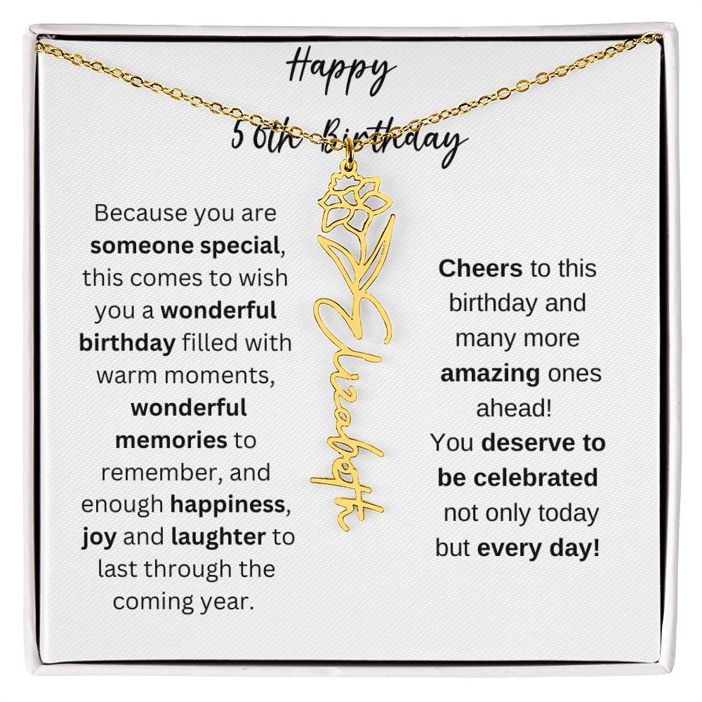 Happy 56th Birthday - Flower Name Necklace