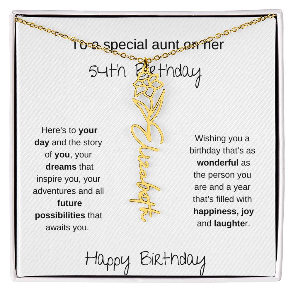 To A Special Aunt On Her 54th  Birthday | Flower Name Necklace