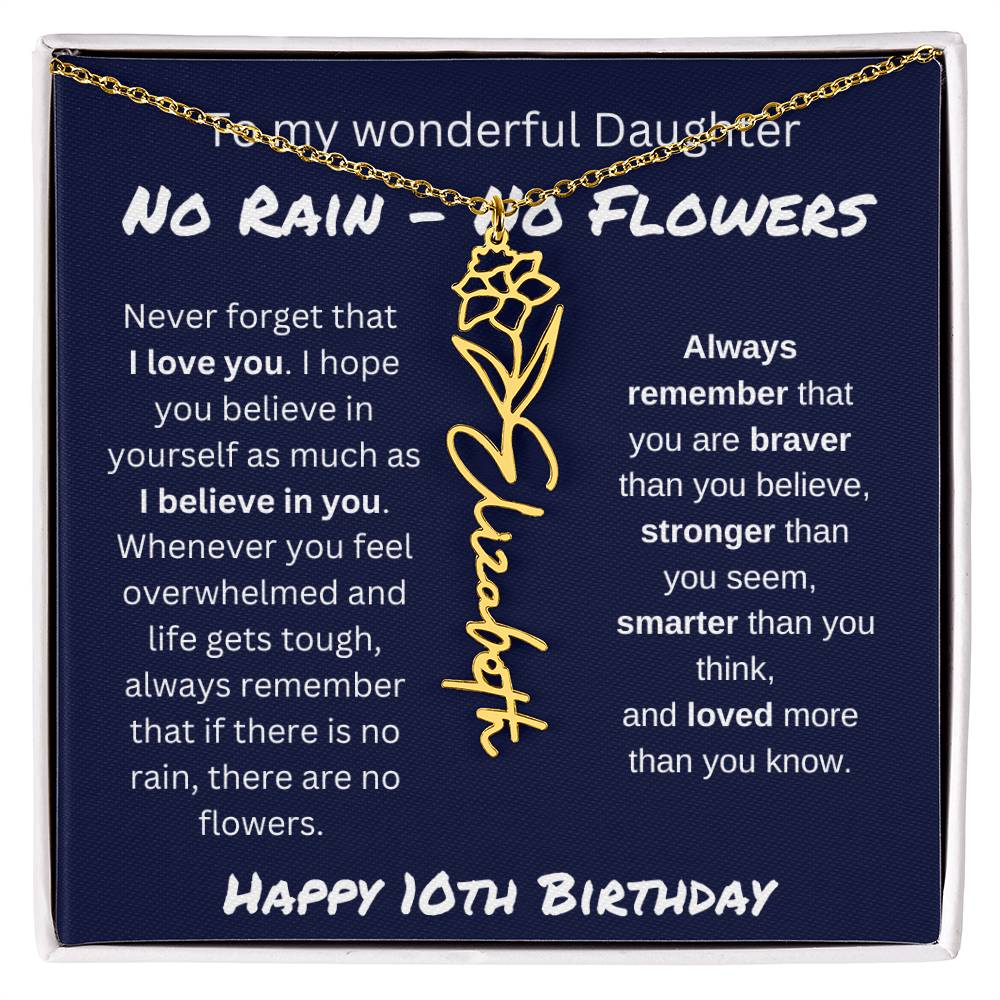 No Rain - No Flower | Happy 10th Birthday | Flower Name Necklace