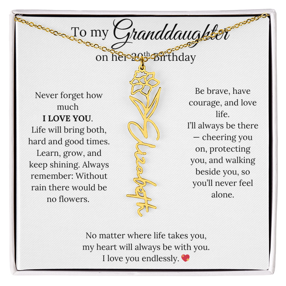 20th Birthday Gift For Granddaughter - Personalized Flower Name Necklace