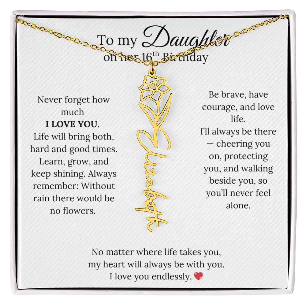 16th Birthday Gift from Mom - Personalized Flower Name Necklace