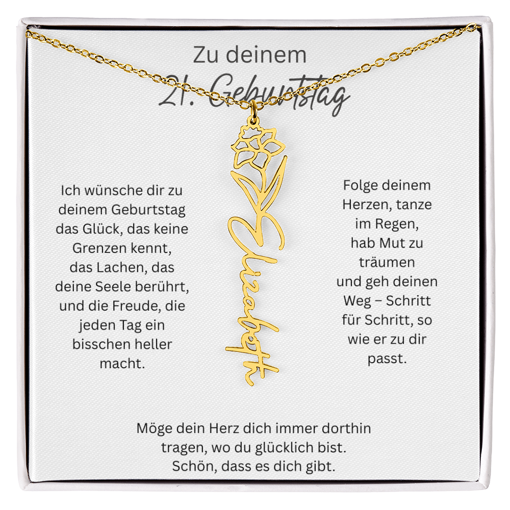 Geburtsblumen Namenskette zum 21 Geburtstag personalisiert Name Kette Gravur Geschenk